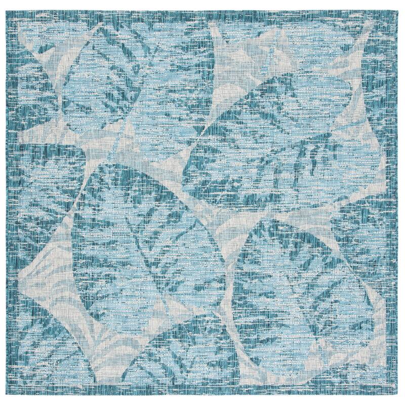 SAFAVIEH Courtyard Frouk Indoor/ Outdoor Waterproof Patio Backyard Rug - 6'7" Square - Grey/Aqua