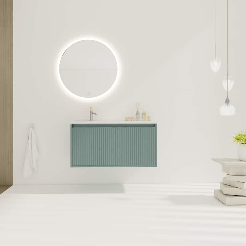 36" Floating Bathroom Vanity with Drop-Shaped Resin Sink - Green
