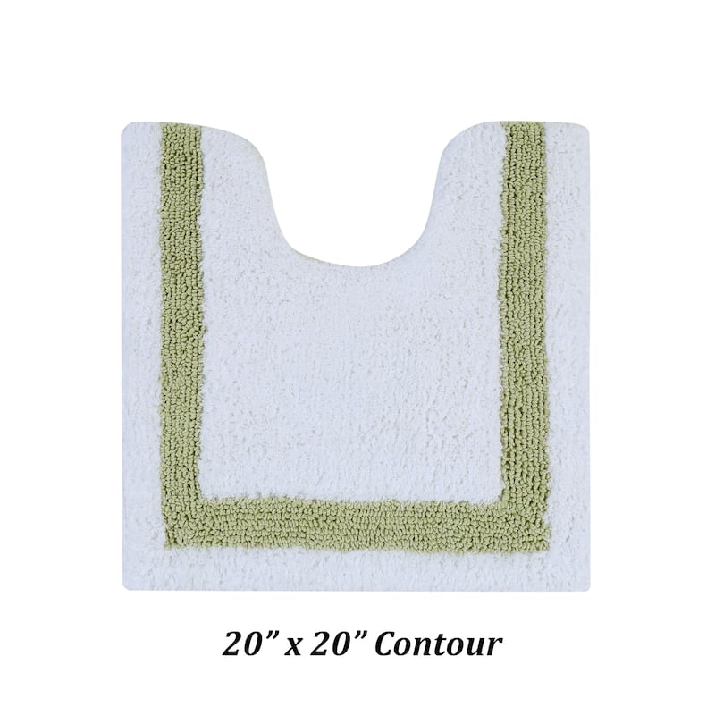 Better Trends Hotel Collection in Race Track 100% Cotton Super Absorbent Reversible Double Sided Machine Washable Bath Mat Rug - 20" x 20" Contour - White & Sage