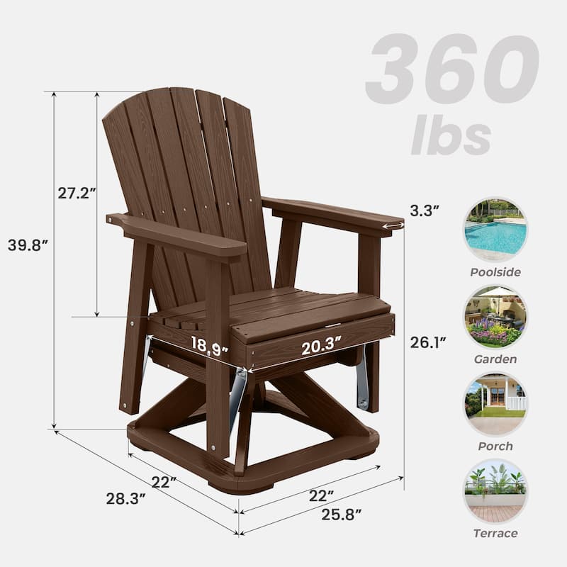 Set of 2 HDPE Adirondack Swivel Gliders, Outdoor Patio Chair Set