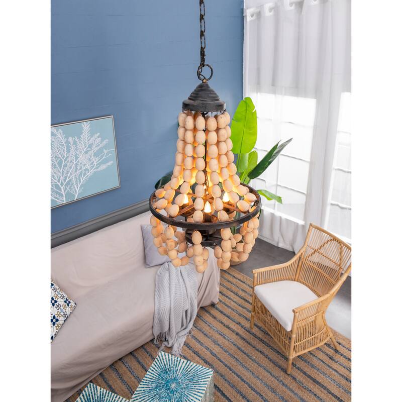 D18.9x33.1" Large Beaded 4-Light Chandelier, Vintage Style Hanging Light Fixture, Bulb Not Included