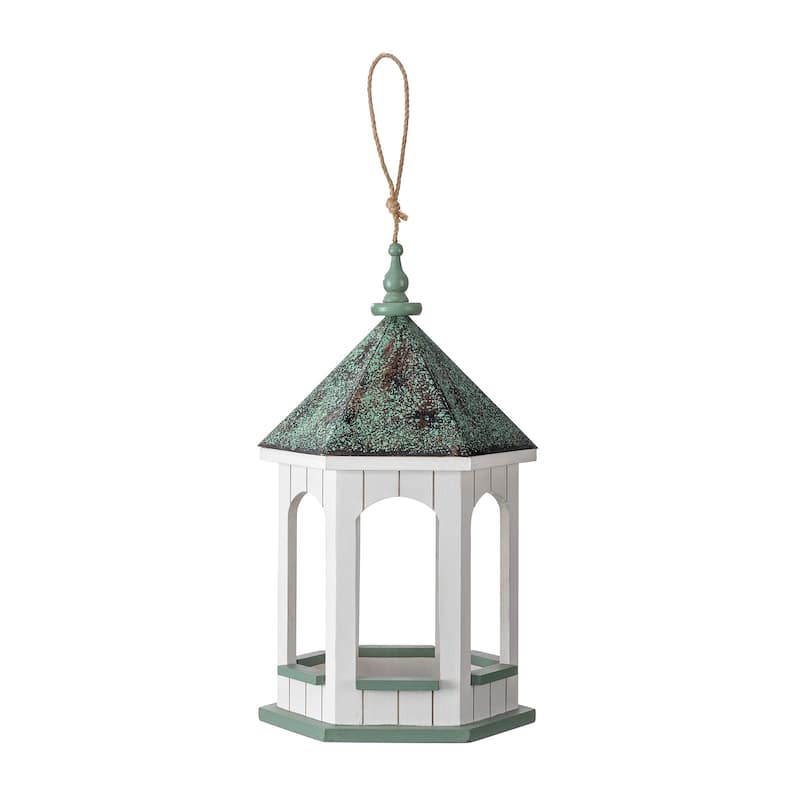 Glitzhome 15.75"H Solid Wood Gazebo Tray Birdfeeder With Metal Roof