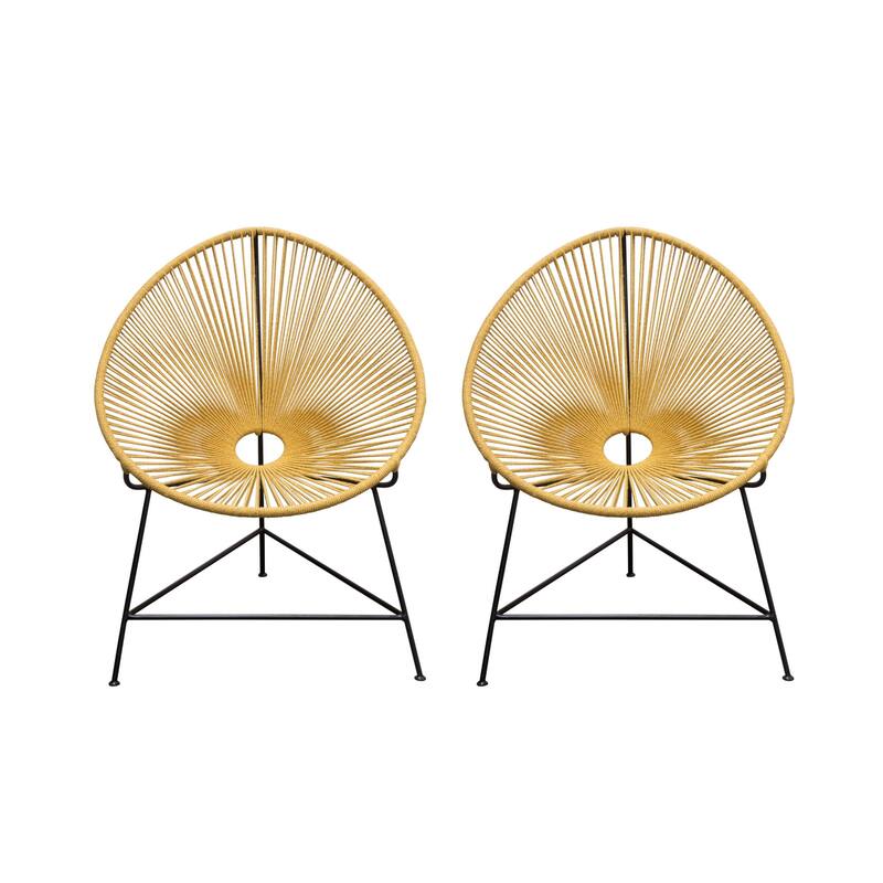 Azy Accent Chair Set of 2, Orange Natural Woven Rope, Black Iron Base