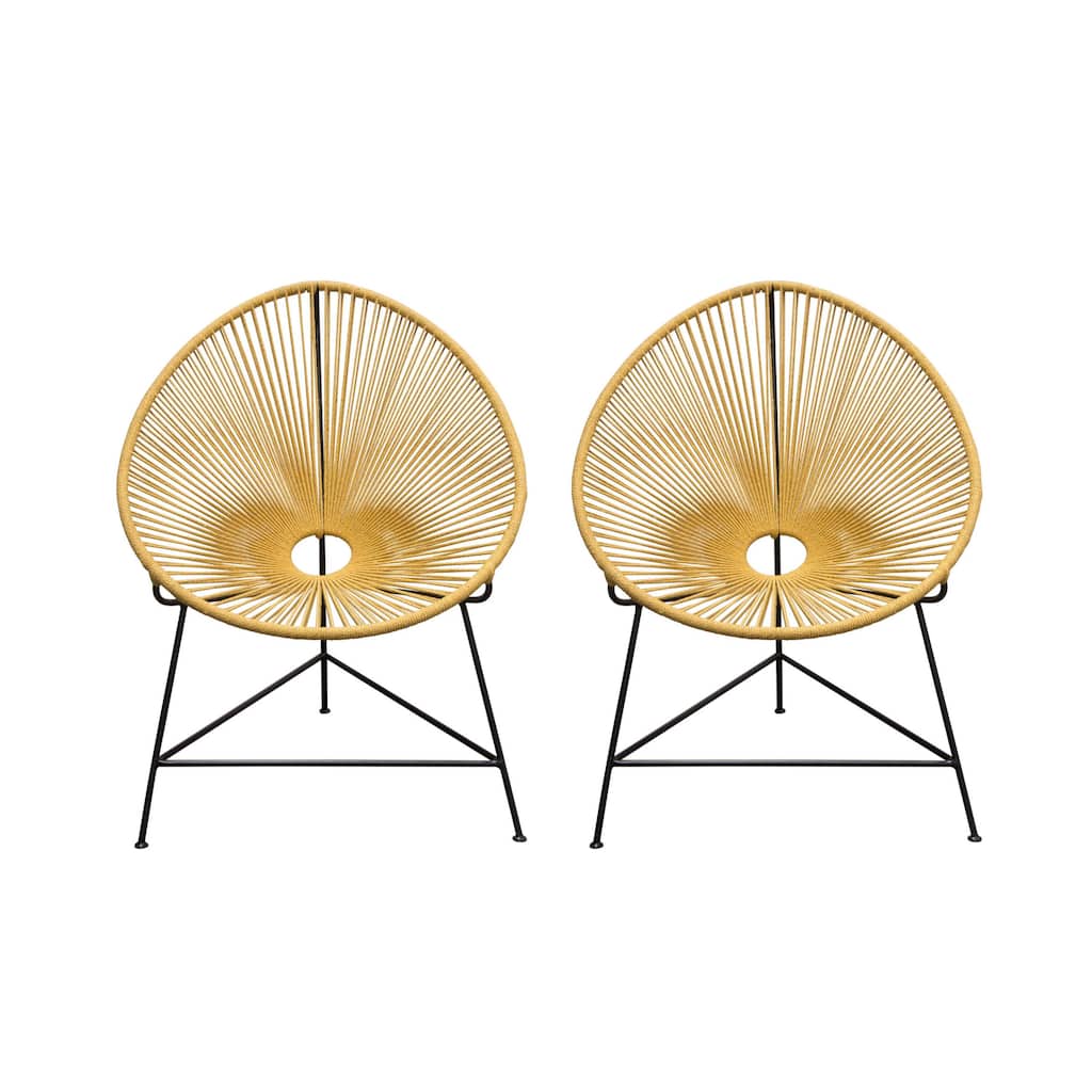 Azy Accent Chair Set of 2, Orange Natural Woven Rope, Black Iron Base