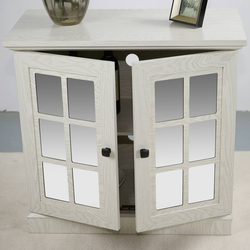 Anmytek 2 Door Acrylic Mirrored Sideboard Cabinet White Wood Grain