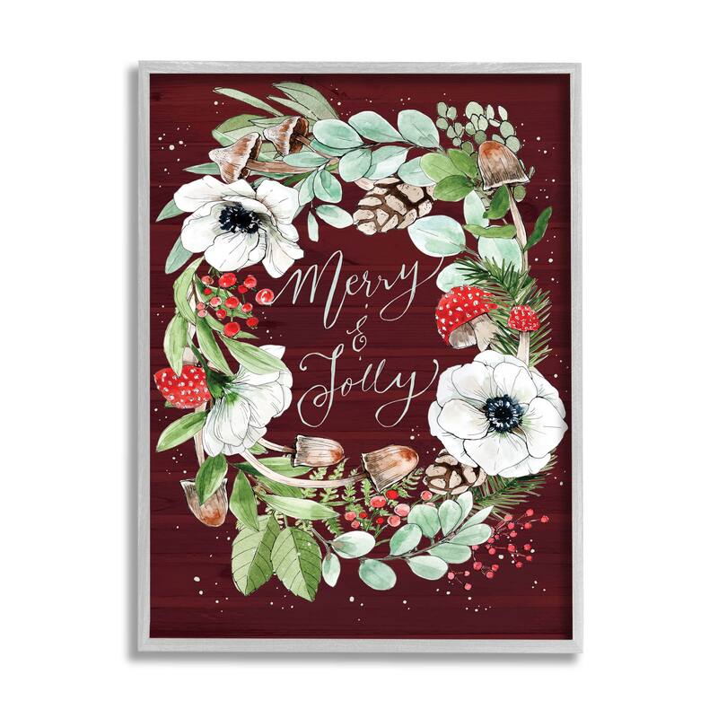 Stupell Merry & Jolly Seasonal Mushroom Wreath Framed Giclee Art by Caverly Smith - 16 x 20 - Grey