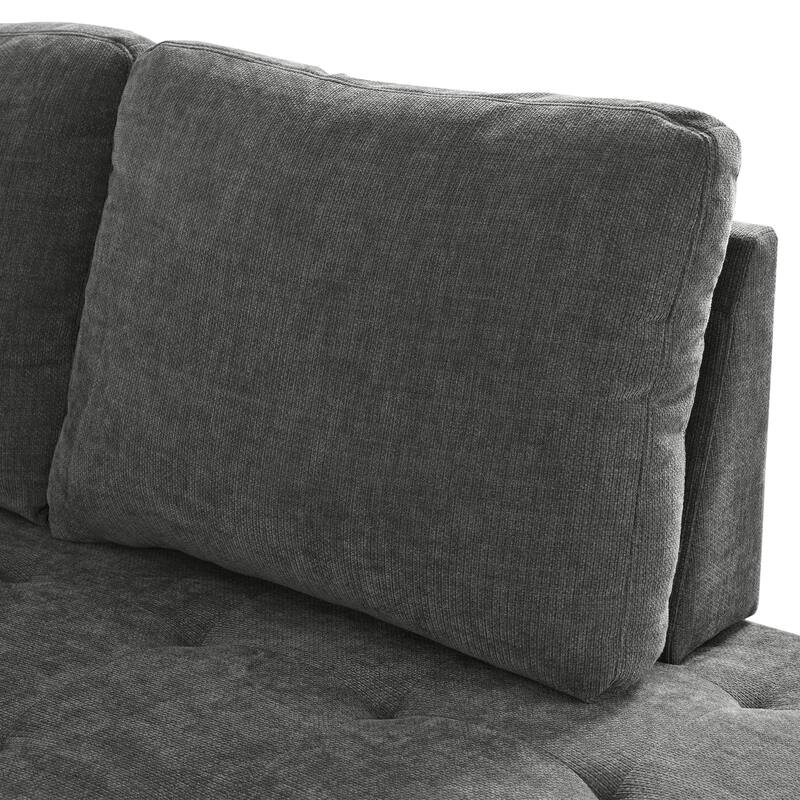 91.5" Polyester L-Shaped Sectional Sofa with Pull-Out Bed, Hidden Storage and Wide Storage Armrests