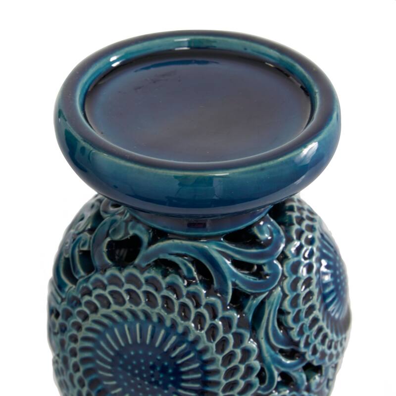 Ceramic Pillar Candle Holder - Set of 2 Blue - Roche River Decor - 6"W x 6"L x 13"H