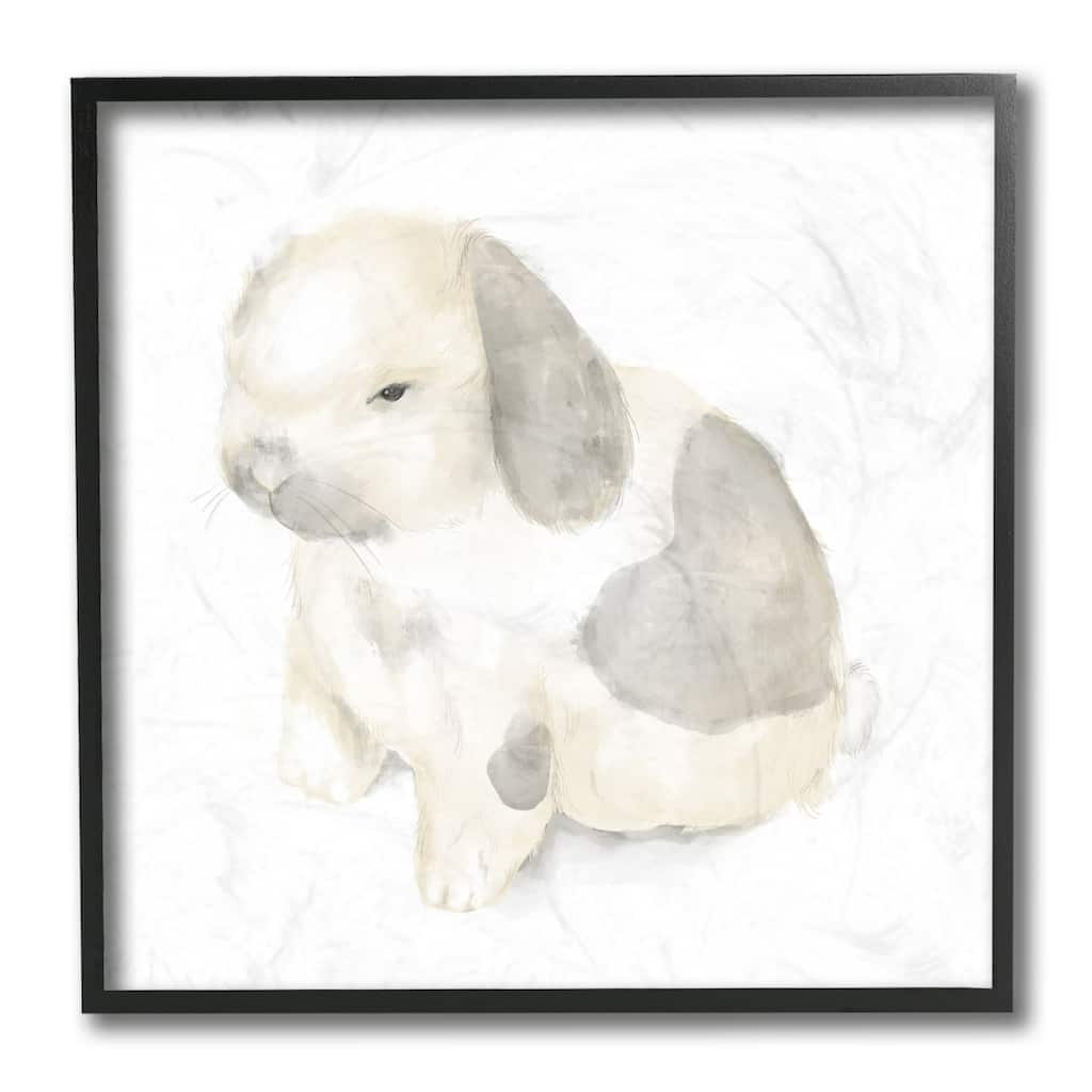 Stupell Adorable Baby Bunny Soft Grey Beige Illustration Framed Giclee Art Design By Daphne Polselli