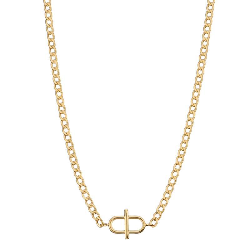 Au Naturale 10k Yellow Gold Oval and Bar Adjustable Choker Necklace - Yellow