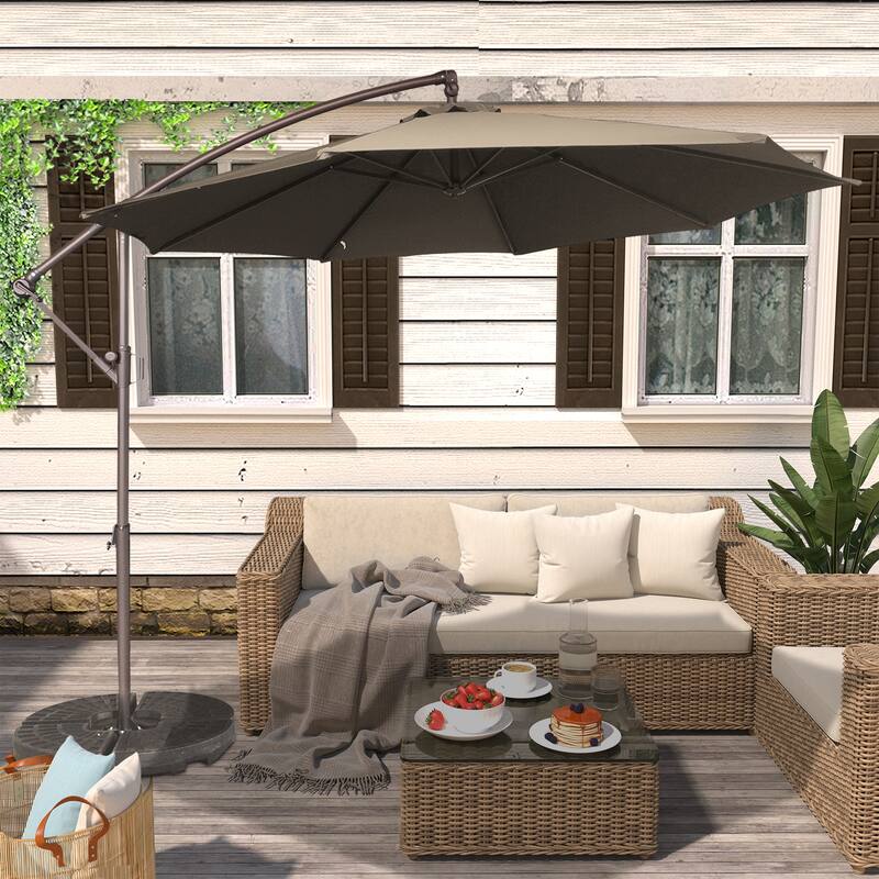 Clihome 10 Ft Patio Offset Cantilever Hanging Canopy Umbrella - Brown
