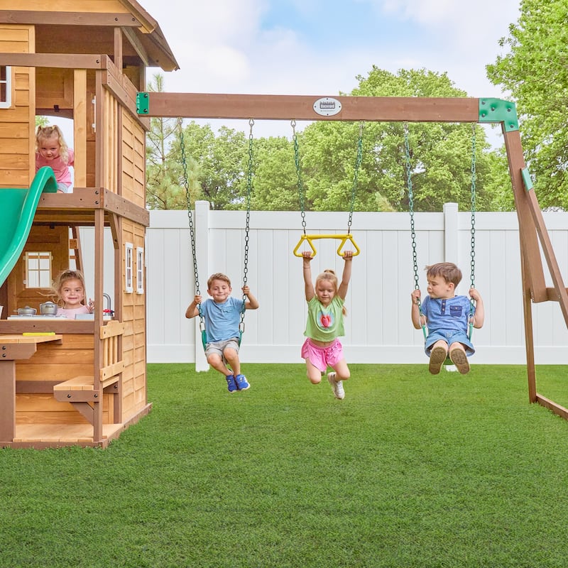 Backyard Discovery Spruce Hollow Spruce Wood Swing Set, Wave Slide