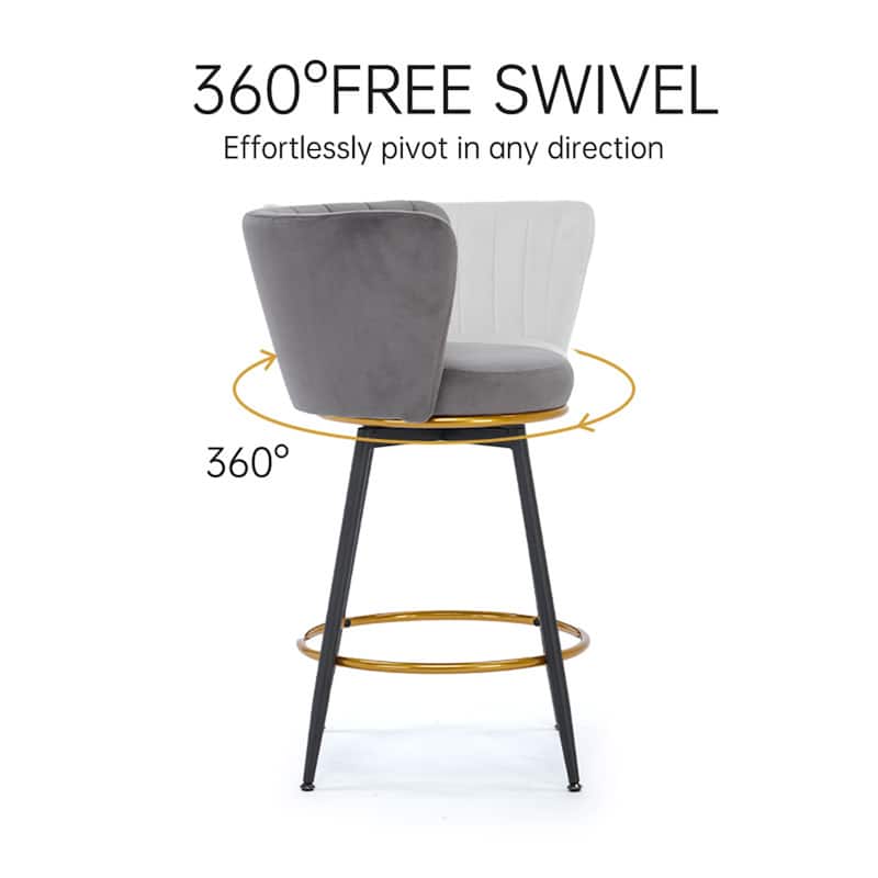 Counter Height Bar Stools Set of 2, 360° Swivel Upholstered Barstools with Backs and Metal Legs.