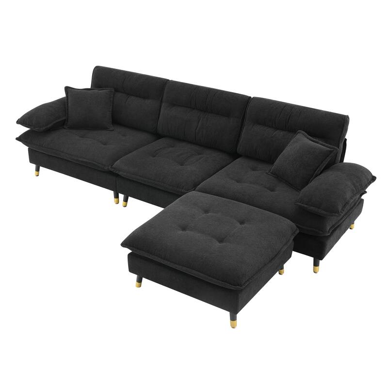 106" L-Shaped 4 Seater Convertible Sectional Sofa with Movable Ottoman, Adjustable Two-Tone Legs for Living Room