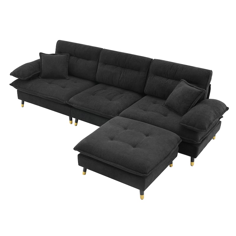 106" L-Shaped Chenille Sectional Sofa, 4-Seater with Ottoman and Adjustable Legs