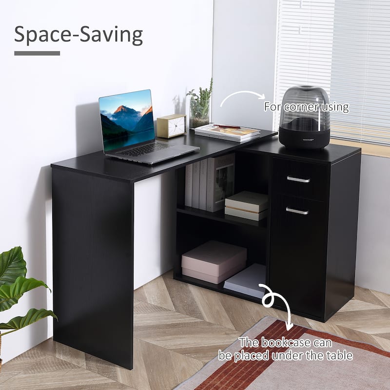 Adjustable L-Shaped Computer Desk with Storage Shelves,Drawer and Cabinet