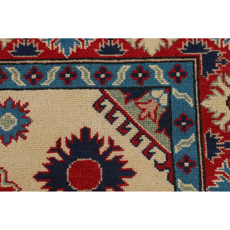 Kazak Area Rug Handmade Traditional Beige Wool Carpet - 5'0" x 7'11"