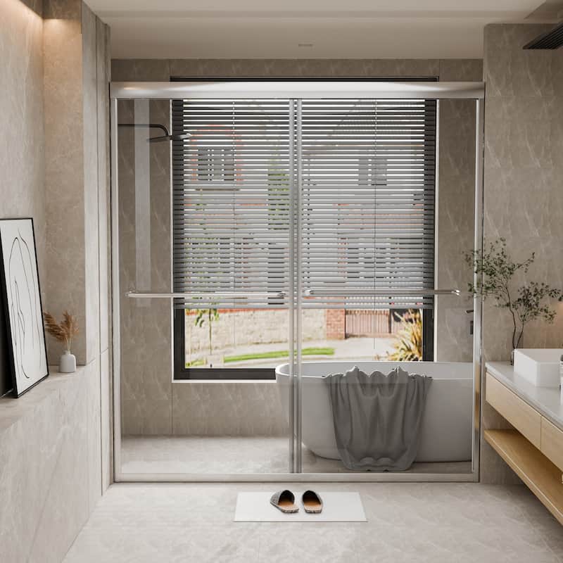 Modland 45''/54''W x 70'' H Glass Double Sliding Shower Door in Black/Chrome - 54x70 - Chrome