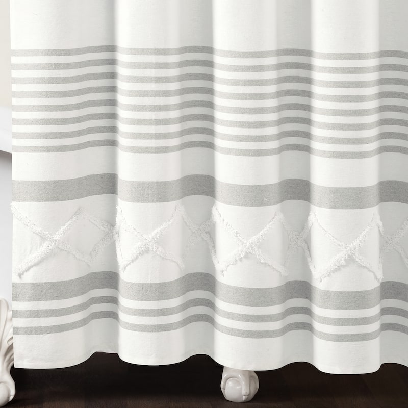 Lush Decor Urban Diamond Stripe Woven Tufted Eco-Friendly Recycled Cotton Shower Curtain Single