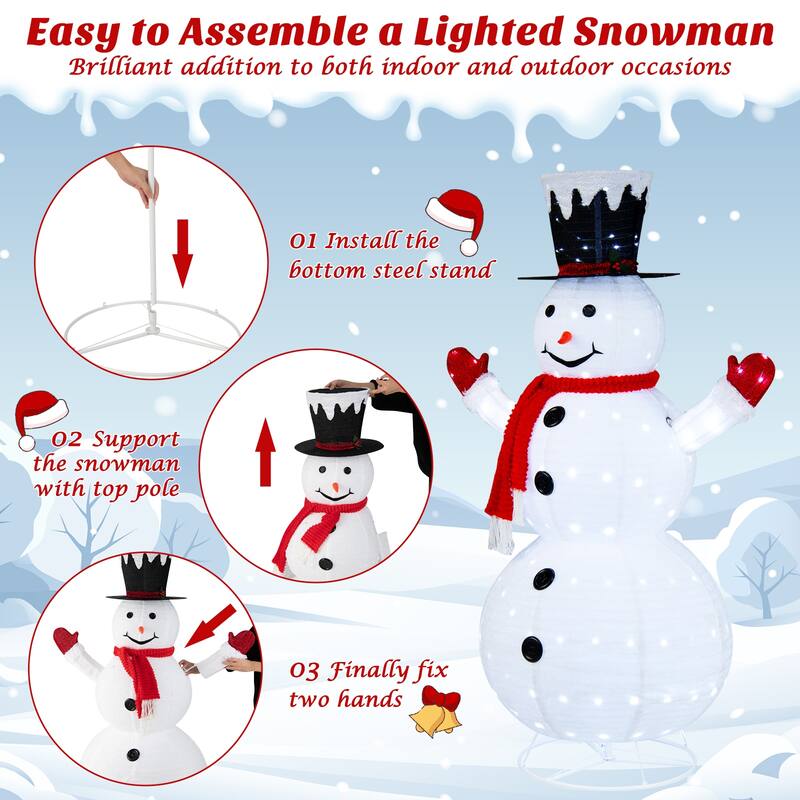Gymax 6FT Pre-Lit Pop-Up Flannel Snowman Collapsible Christmas Decor - See Details