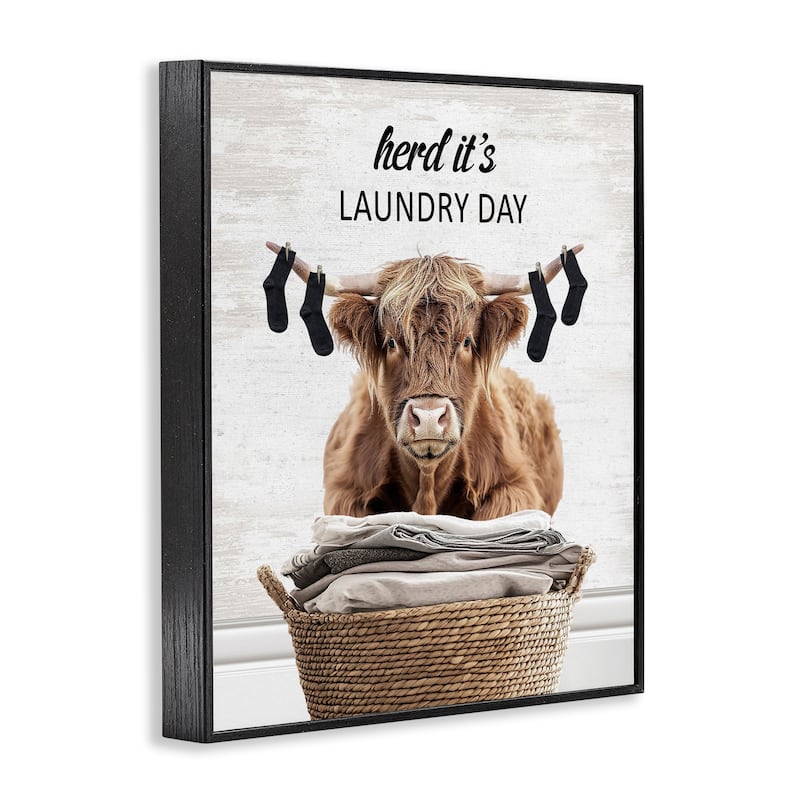 Stupell Laundry Cattle with Hanging Socks Framed Giclee Art Design By Lettered and Lined