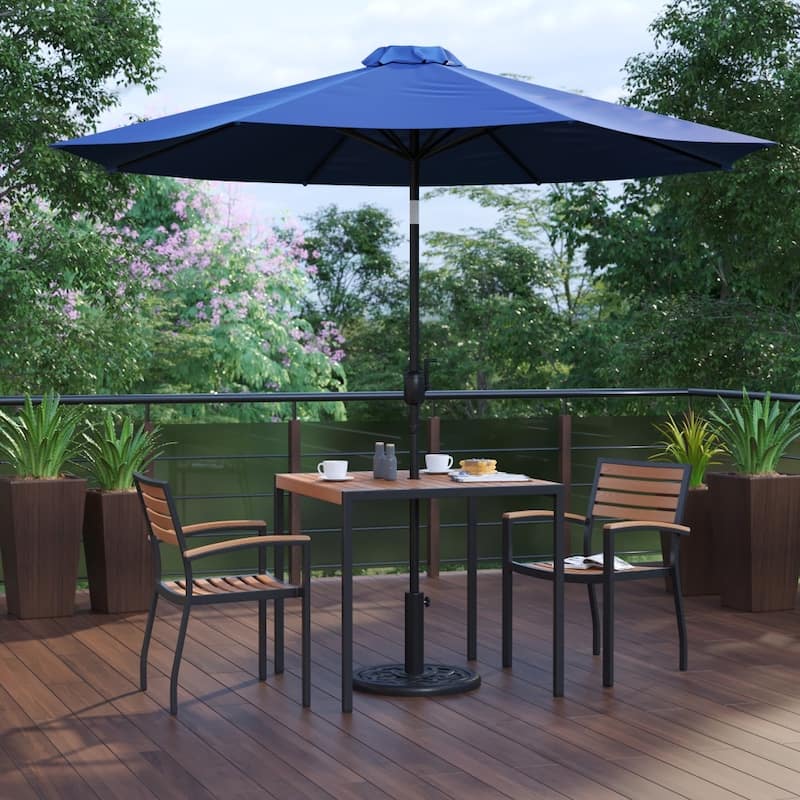 Patio Set wirh 35" Table, 2 Chairs, and Umbrella with Base - 35.25"W x 35.25"D x 29.5"H - Navy