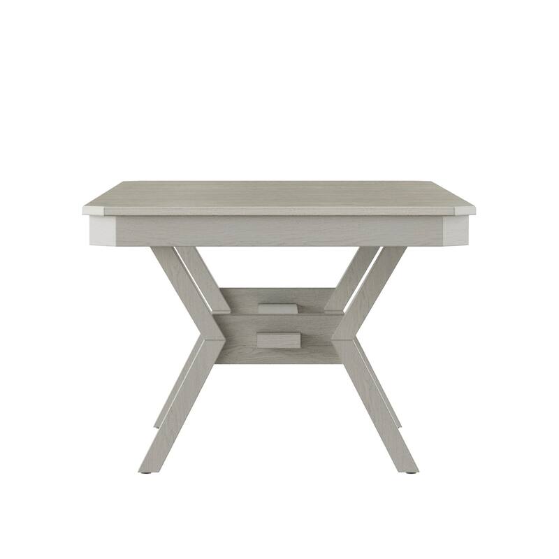 VECELO Dining Table Set with Bench, Solid Wood Rectangular Extendable Dining Table and Chairs Set for 6-8