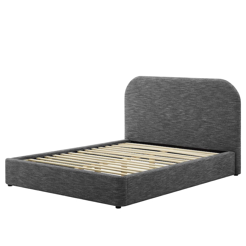Hillsway Modern Curved Headboard Slate Fabric Upholstered Twin Queen Platform Bed