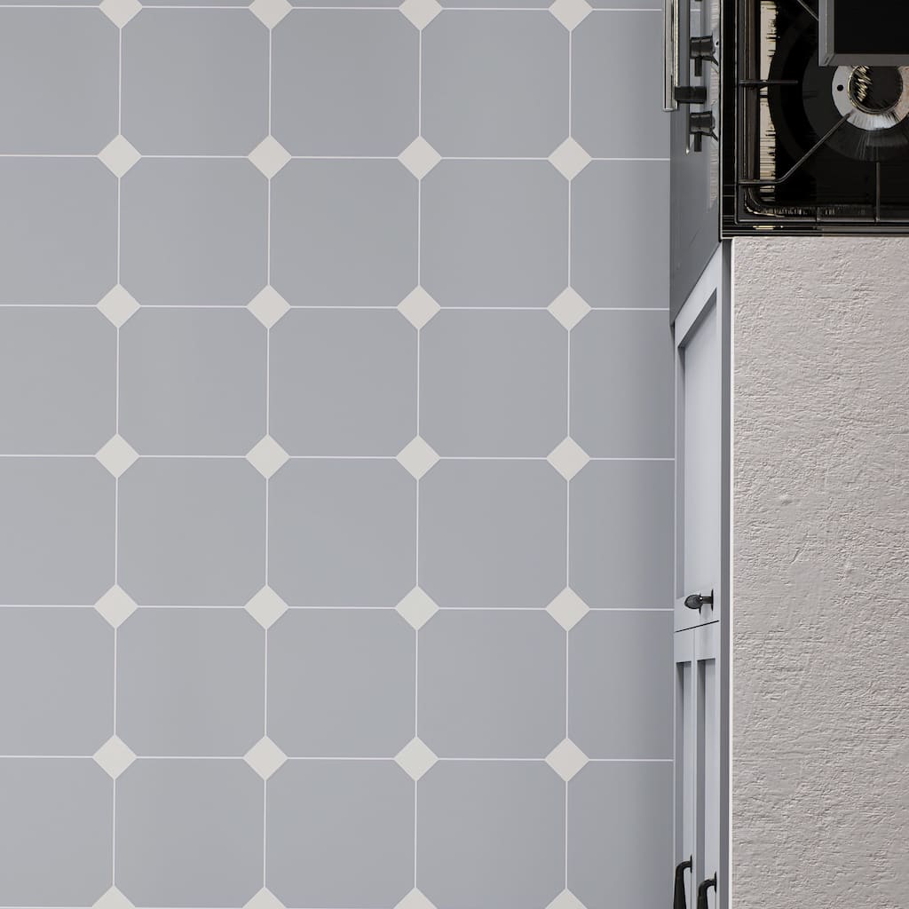 Merola Tile Vaudeville Octagon Humo with Taco Nacar 7-7/8" x 7-7/8" Porcelain Floor and Wall Tile