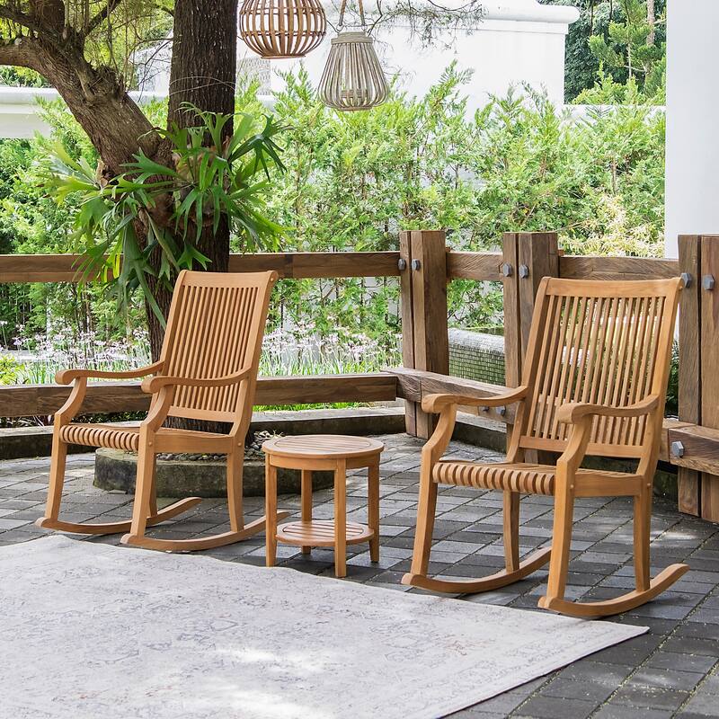 Cambridge Casual Chara 3-piece Teak Outdoor Rocking Chair Chat Set