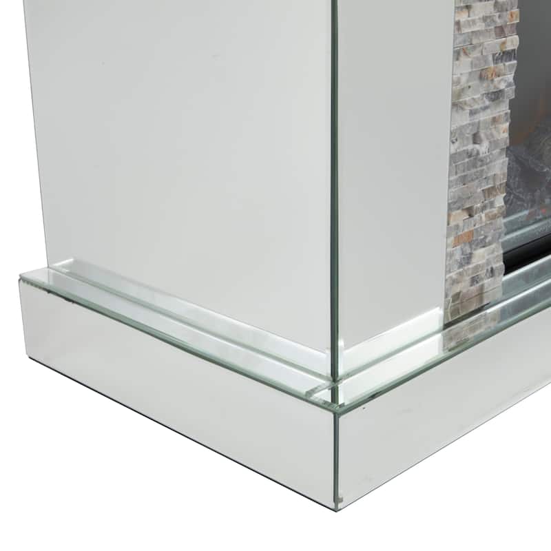 Glass Mirrored Fireplace with Remote Control - Silver - Roche River Decor - 15"W x 48"L x 36"H