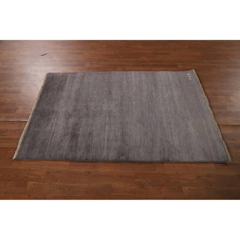 Gabbeh Modern Rug Hand-Knotted Grey Striped Wool Carpet - 3'3" x 4'11"