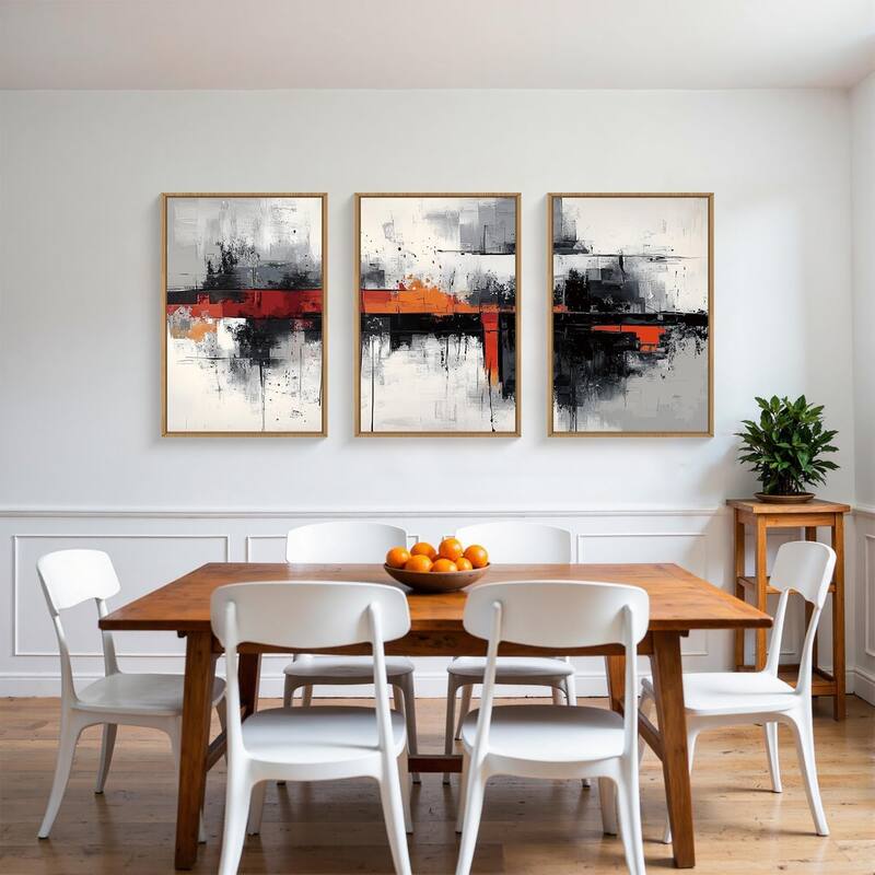 Neutral Black and Orange Wall Decor,Textured Gray White Wall Painting