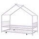 preview thumbnail 26 of 52, Metal House Bed with Twin Size Trundle, Twin/Full Size Playhouse Bed Montessori Bed with Roof Design for Kids Bedroom