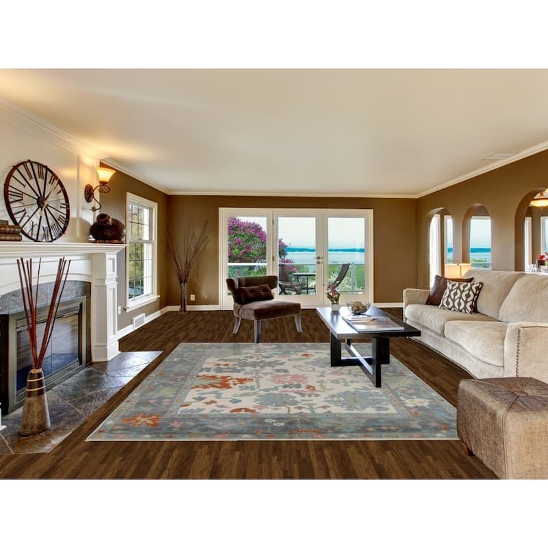 Ivory Oushak Indian Area Rug Hand-Knotted Wool Carpet - 7'9" x 10'3"