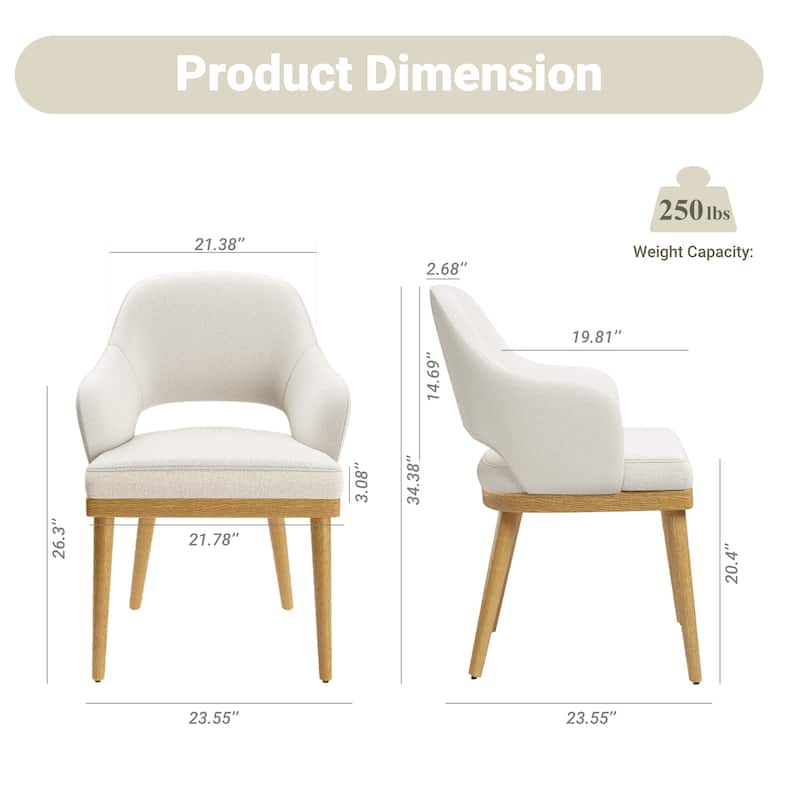 Upholstered Farmhouse Dining Chairs Modern Fabric Kitchen Side Chairs Wooden Back