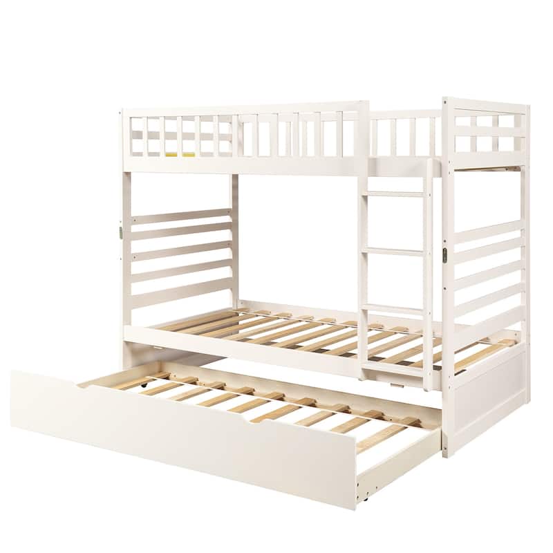 Twin Bunk Beds for Kids with Safety Rail and Movable Trundle bed Bed