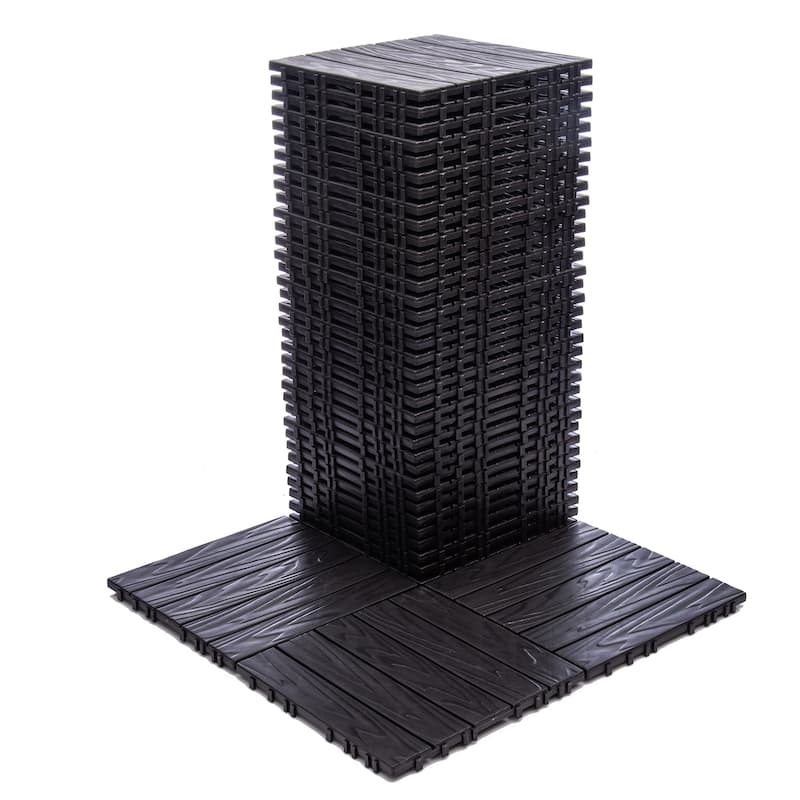76-Pack 11.42"x11.42" Interlocking Deck Tiles - 68.80 Sq.Ft 3D Wood Grain Plastic Flooring for Outdoor Use