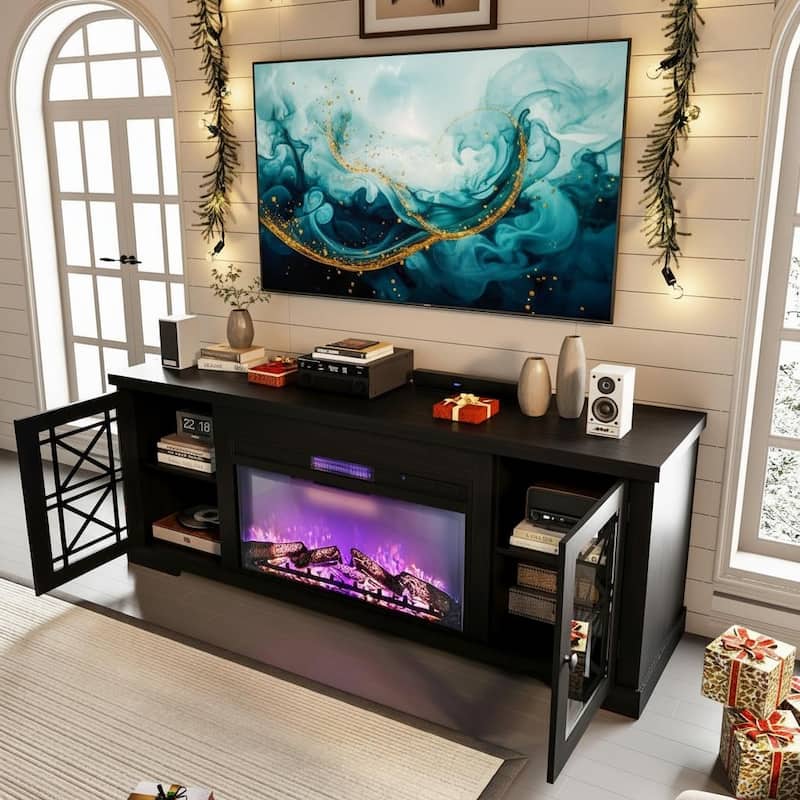 70" Fireplace TV Stand with 36" Remote, Up to 80"