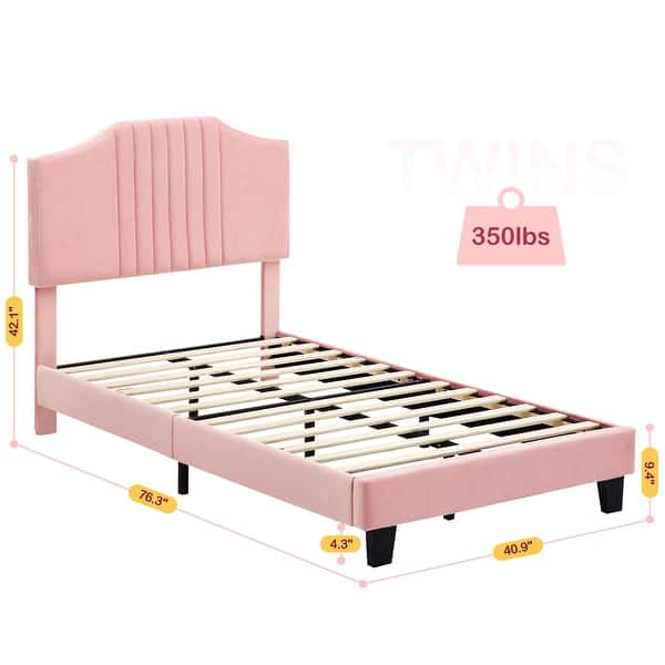 Kids Tufted Bed Frame with Headboard Strong Wood Slat Support ...