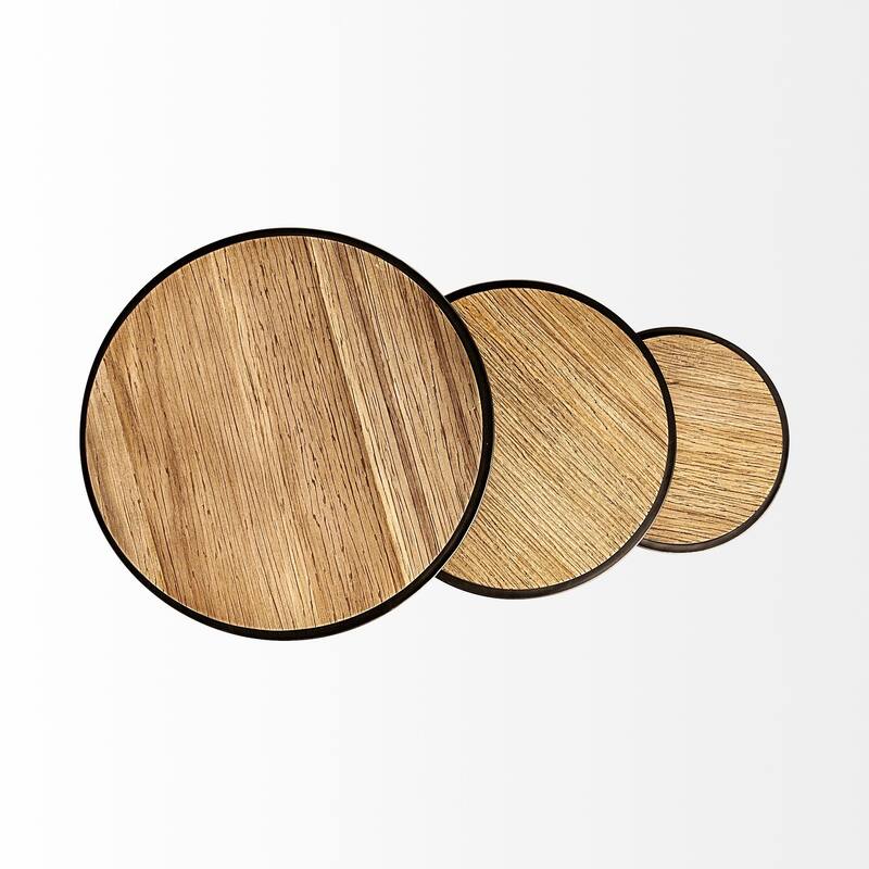 Glover (Set of 3) 20L x 20W Brown Wood Round Top W/Metal Nesting Accent Tables - 20.1L x 20.1W x 26.4H