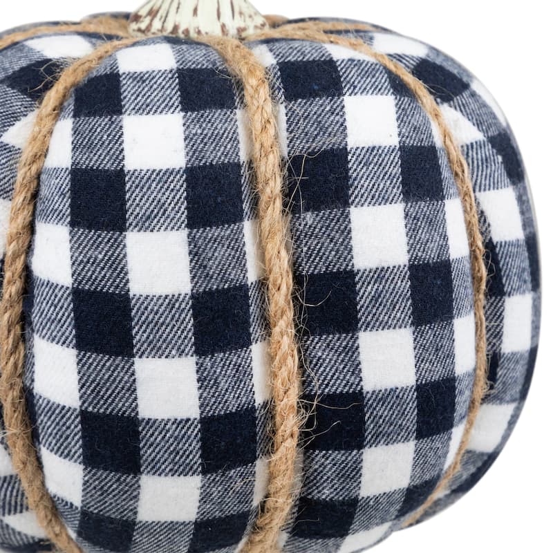Buffalo Plaid Fall Harvest Pumpkin with Weathered Stem - 7.75" - Blue