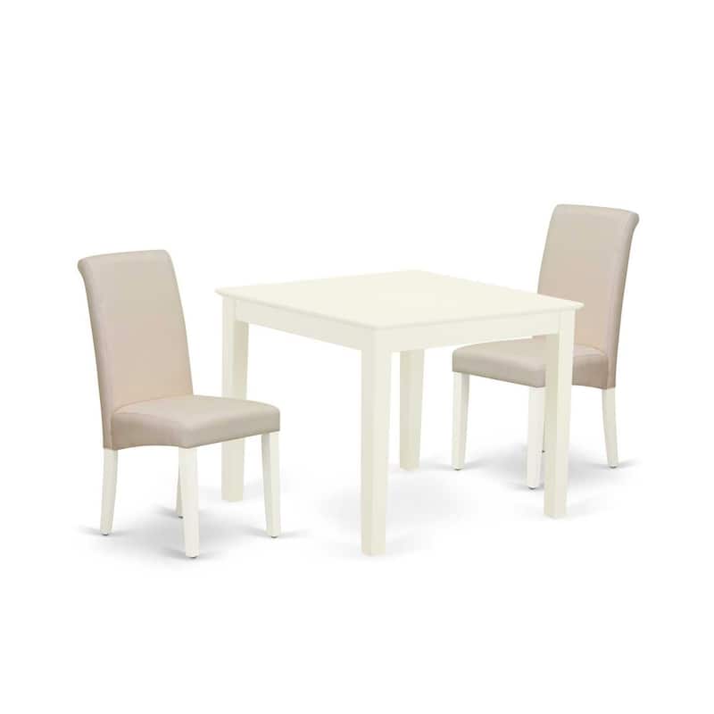Retro Dinette Set - 3 Piece Kitchen Table & Chairs - Linen White Finish - Small Square Table