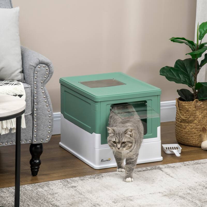 PawHut Fully Enclosed Cat Litter Box with Scoop, Hooded Cat Litter House with Drawer Type Tray