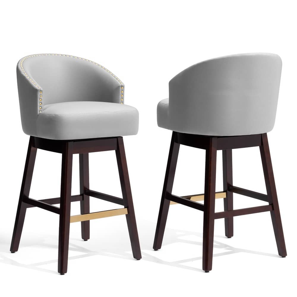 26.4"/31.9"H Height Upholstered Solid Wood Swivel Bar Stools