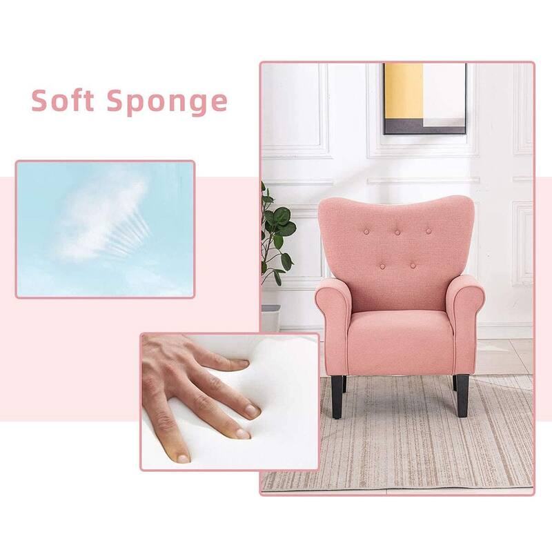 Erommy Wing back Arm Chair, Upholstered Fabric High Back Chair with Wood Legs