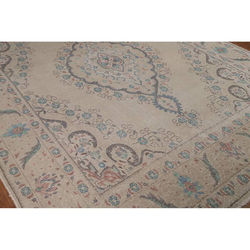 Geometric Tabriz Persian Area Rug Hand-Knotted Oriental Wool Carpet - 8'0"x 10'6"