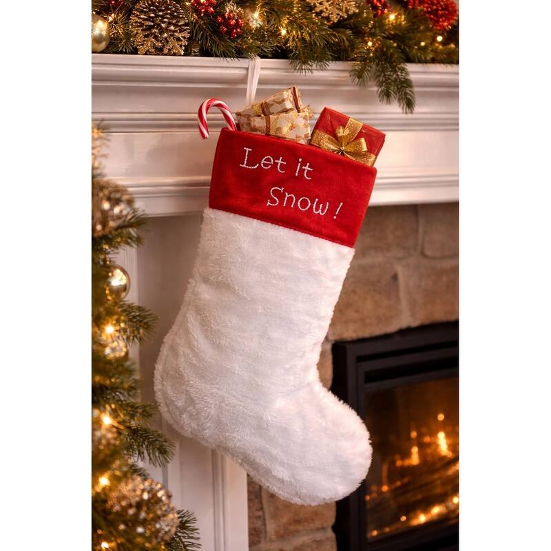 20" White and Red Shadow Velveteen Cuff Christmas Stocking