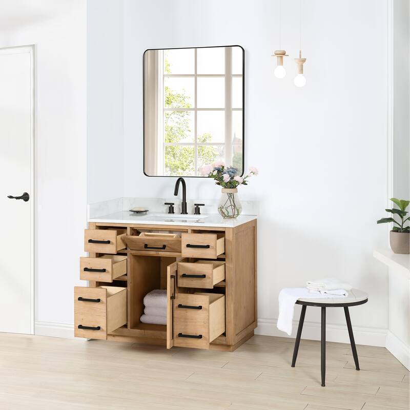 Altair Gavino Bath Vanity with Grain White Composite Stone Top and Mirror