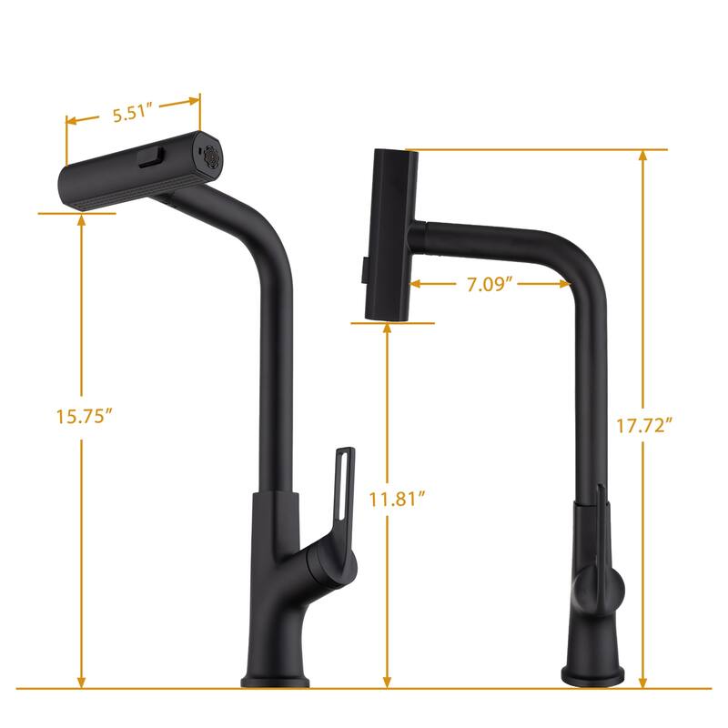 360° Rotating Single Handle Kitchen Sink Waterfall Faucet with Pull Down Sprayer (Only 1 Faucet)